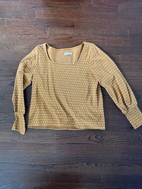 Madewell Mustard Yellow Dot Square-Neck Long Sleeve Top